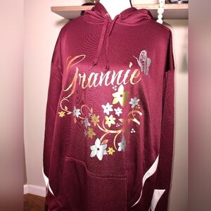Burgundy Floral Graphic Hoodie Grannie 2xl
